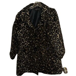 Anthropologie Hazel Women's S Leopard Print 3/4 Puff Sleeve Pea Button Coat